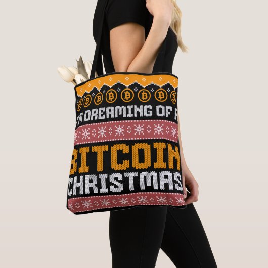 Träumen eines BITCOIN CHRISTMAS Imitats Strick Mus Tasche (Von Nahem)