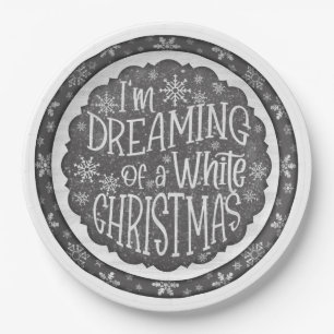 Träumen eines weißen Weihnachtskhalkboards Pappteller