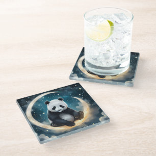 Träumen im Mondlicht: Pandas Celestial Serenade Glasuntersetzer