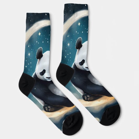 Träumen im Mondlicht: Pandas Celestial Serenade Socken (Rechts)