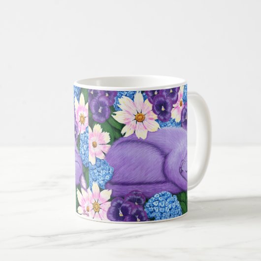 Träumen, Lila Katze schlafen in Blume Kaffeetasse (VorderseiteRechts)