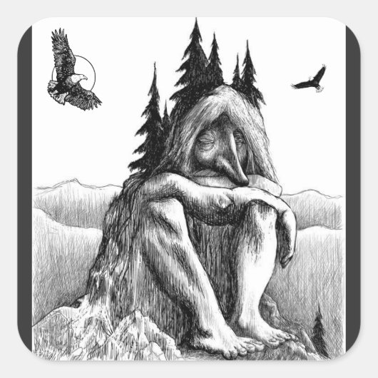 Träumen mit Eagles Sketch Quadratischer Aufkleber (Vorderseite)
