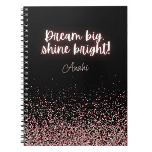 Träumen Sie Big Shine Bright! Rosa Glitzer Schwarz Notizblock