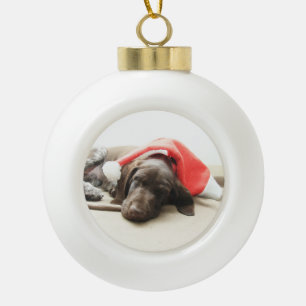 Träumen von Santa - Deutsch Drahthaar Welpe Keramik Kugel-Ornament
