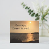 Träumen von Sonnenuntergang am Strand Postkarte (Stehend Vorderseite)