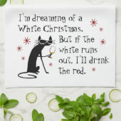 Träumen von weiße Weihnachten Funny Wine Cat Geschirrtuch (Gefaltet)