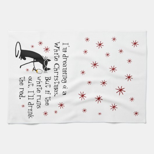 Träumen von weiße Weihnachten Funny Wine Cat Geschirrtuch (Horizontal)