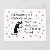 Träumen von weiße Weihnachten Funny Wine Cat Postkarte (Vorderseite)