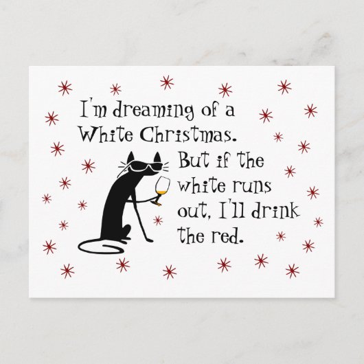 Träumen von weiße Weihnachten Funny Wine Cat Postkarte (Vorderseite)