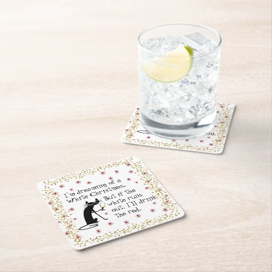 Träumen von weiße Weihnachten Funny Wine Cat Rechteckiger Pappuntersetzer (Vor Ort)