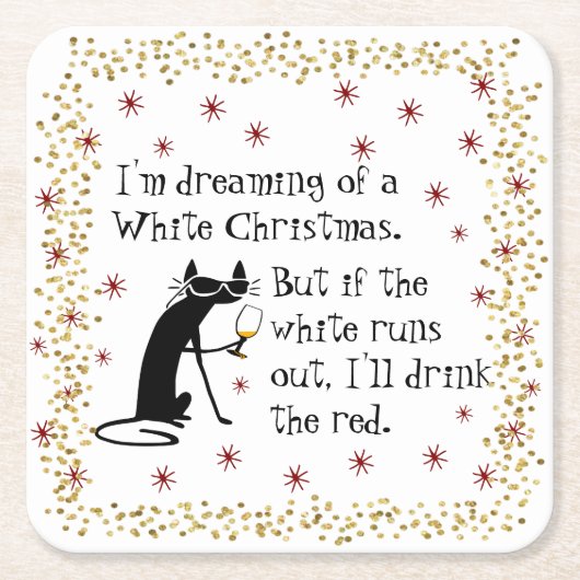 Träumen von weiße Weihnachten Funny Wine Cat Rechteckiger Pappuntersetzer (Vorderseite)