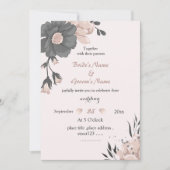 Träumend rosa dunkelgraue Blume Hochzeit Einladung (Vorderseite)