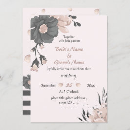 Träumend rosa dunkelgraue Blume Hochzeit Einladung