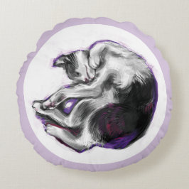 Träumende Katze Handgezeichnete realistische Kunst Rundes Kissen