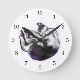 Träumende Katze Schlafende Handgezeichnete Realist Runde Wanduhr