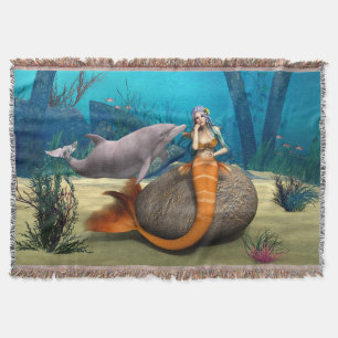 Träumende Meerjungfrau Delfin Unterwasser Fantasy Decke