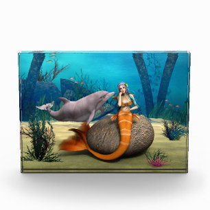 Träumende Meerjungfrau Delfin Unterwasser Fantasy Fotoblock
