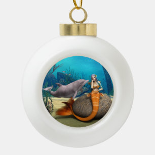 Träumende Meerjungfrau Delfin Unterwasser Fantasy Keramik Kugel-Ornament
