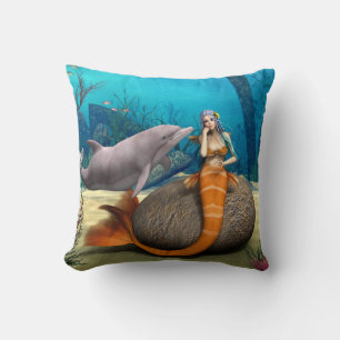 Träumende Meerjungfrau Delfin Unterwasser Fantasy  Kissen