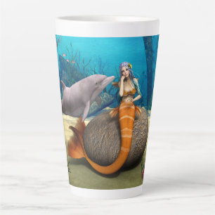 Träumende Meerjungfrau Delfin Unterwasser Fantasy Milchtasse
