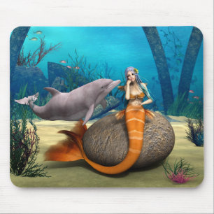 Träumende Meerjungfrau Delfin Unterwasser Fantasy Mousepad