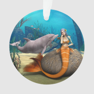Träumende Meerjungfrau Delfin Unterwasser Fantasy Ornament