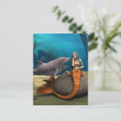 Träumende Meerjungfrau Delfin Unterwasser Fantasy Postkarte (Stehend Vorderseite)