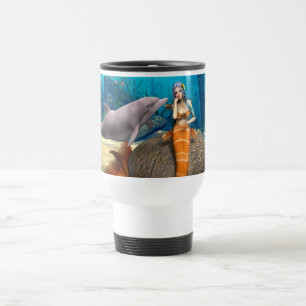Träumende Meerjungfrau Delfin Unterwasser Fantasy  Reisebecher