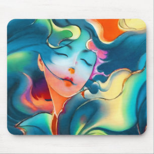 Träumende ruhige Frau in blauen Farben Mousepad