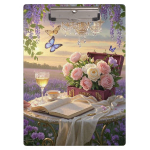 Träumende, sanfte Szene einer üppigen, floralen Klemmbrett