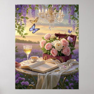 Träumende, sanfte Szene einer üppigen, floralen Poster