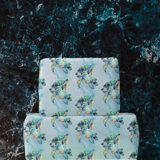 Träumende Schildkröten schwimmen in Aquarellfarben Geschenkpapier