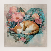 Träumende schlafende Ingwerkatze Florale Wasserfar