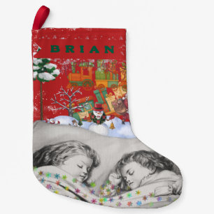 Träumende schlafende Kinder Spielzeug Vintage Kleiner Weihnachtsstrumpf