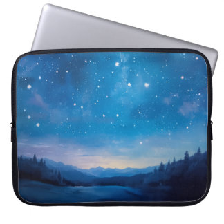 Träumender Sternenhimmel über Waldlandschaft Öl Laptopschutzhülle