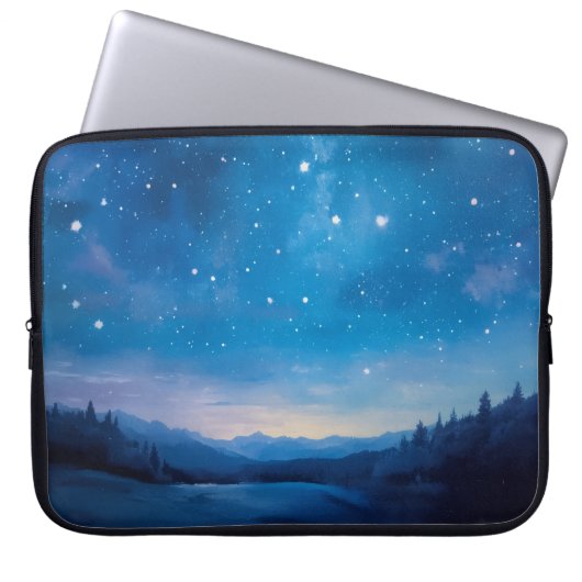 Träumender Sternenhimmel über Waldlandschaft Öl Laptopschutzhülle (Vorderseite)