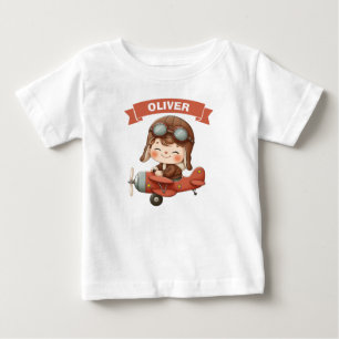 Träumendes Baby Aviator in rotem Flugzeug T-shirt