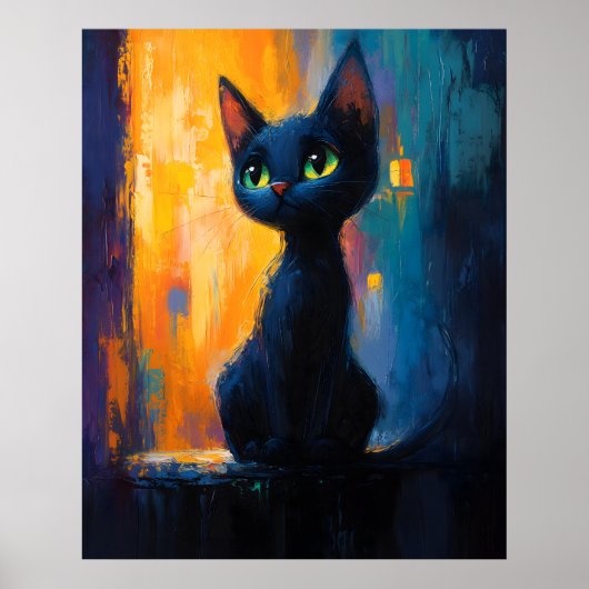 Träumendes Kätzchen, Schwarze Katze Malerei Poster (Vorne)