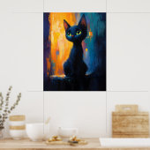 Träumendes Kätzchen, Schwarze Katze Malerei Poster (Küche)