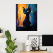 Träumendes Kätzchen, Schwarze Katze Malerei Poster (Heimbüro)
