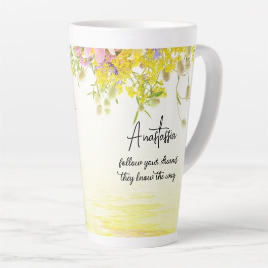 Träumer mit Katze | Folge deinen Träumen Milchtasse (Rechte Ecke)