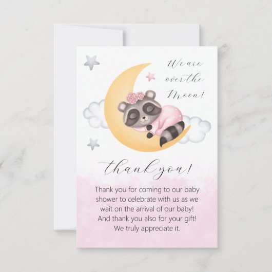 Träumerei über die Mond-Raccoon Mädchen-Dusche Dankeskarte (Vorderseite)