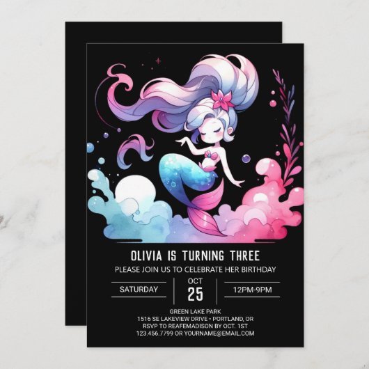 Träumerei unter der Meerjungfrau Geburtstag Einladung (Vorne/Hinten)