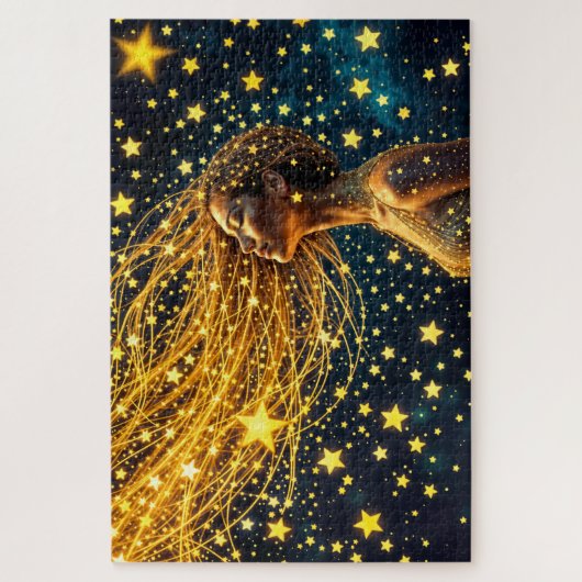 Träumerin umgeben von strahlenden, hellen Sternen Puzzle (Vertikal)