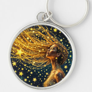 Träumerin umgeben von strahlenden, hellen Sternen Schlüsselanhänger