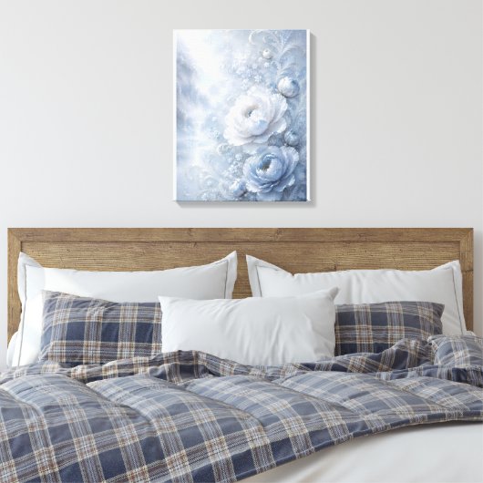 Träumerisch Eisblau Geprägter Blumengarten Leinwanddruck (Insitu (Schlafzimmer))