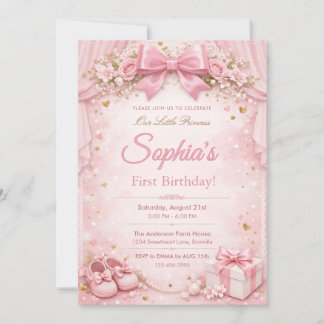 Träumerisch und Glitzer Floral Rosa Schleife 1. Ge Einladung