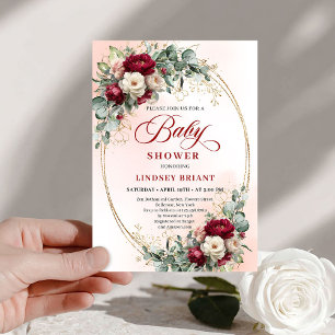 Träumerische Bohemian Deep Red Florale Babyparty Einladung