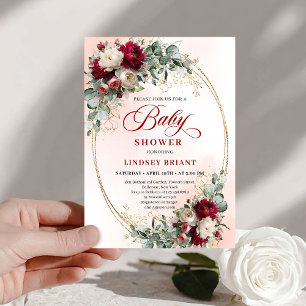 Träumerische Bohemian-Maroon-Blumen-Baby-Party Einladung