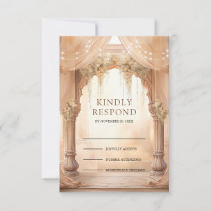 Träumerische Creme-Blumen-Indische Mandap-Hindu-Ho RSVP Karte